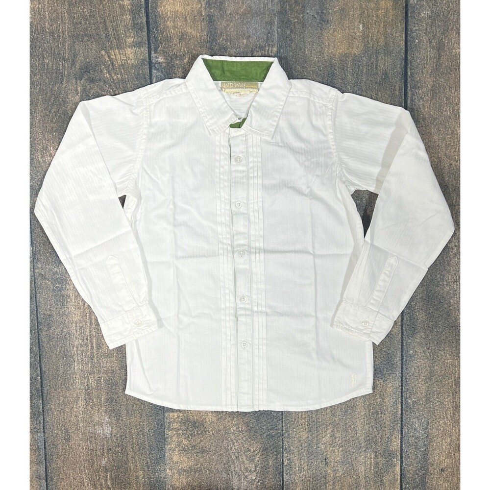Well Dressed Wolf Boys Size 10 Dapper Stephen White Shirt With Pine Green Collar